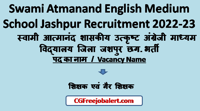 Swami Atmanand English Medium School Jashpur Recruitment