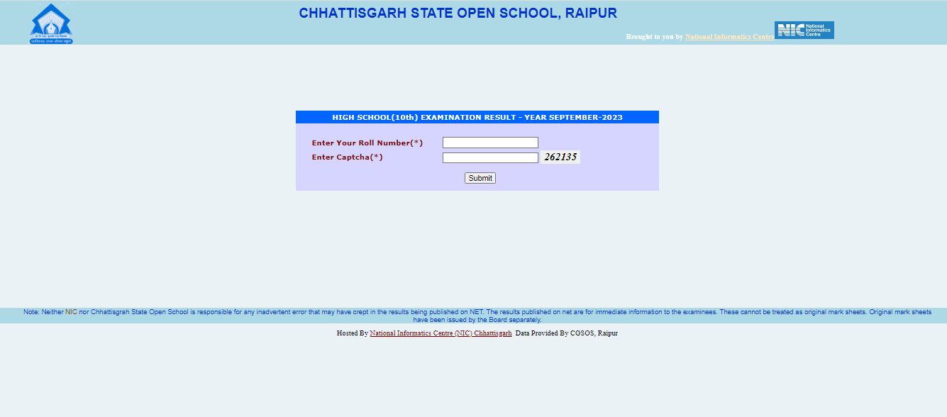 Chhattisgarh Rajya Open School Result 2023