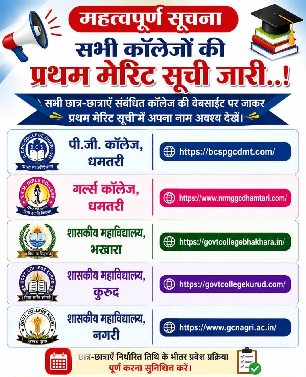 PG College Dhamtari Admission Merit List 2026